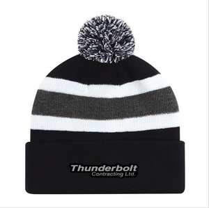 Toque – Stripe rib knit cuff pom pom style